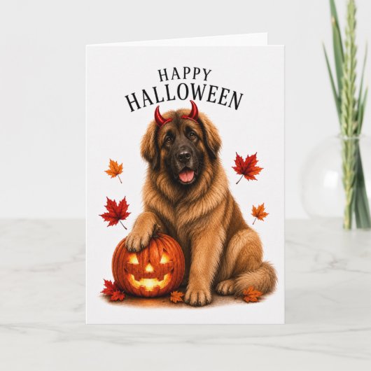 Leonberger Halloween DuivelsHond Kaart (Voorkant)