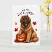 Leonberger Halloween DuivelsHond Kaart (Gele Bloem)