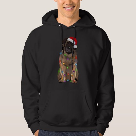 Leonberger kerstlampjes Hondenliefhebber Santa H Hoodie (Voorkant)
