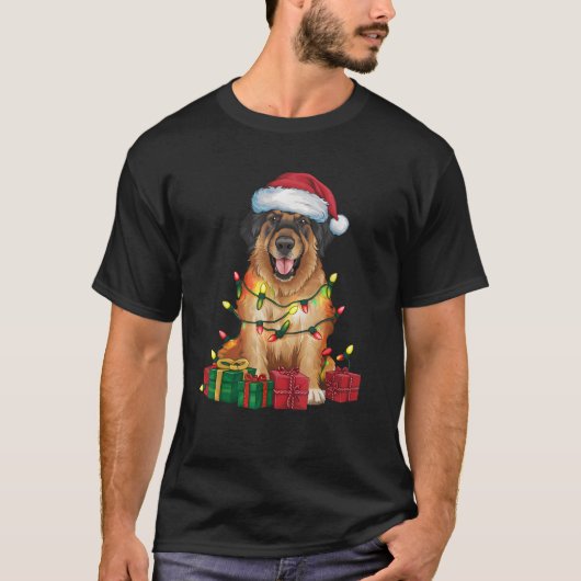 Leonberger Kerstverlichting Kerstman Hoed Leonberg T-shirt (Voorkant)