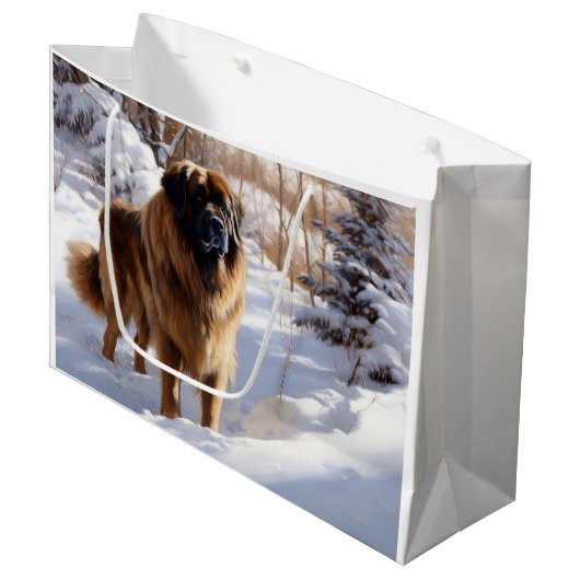 Leonberger Laat het sneeuwen Kerstmis Groot Cadeauzakje (Voorkant Gekanteld)