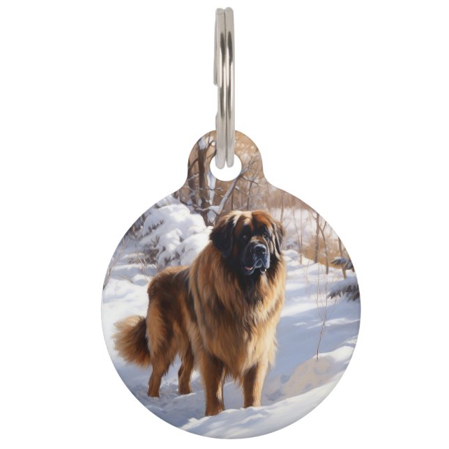 Leonberger Laat het Sneeuwen Kerstmis Huisdierpenning (Voorkant)