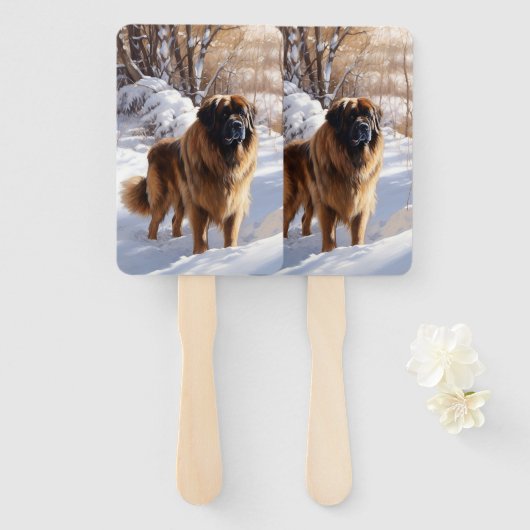 Leonberger liet het sneeuwen Kerstmis Handwaaier (Voorkant en achterkant)