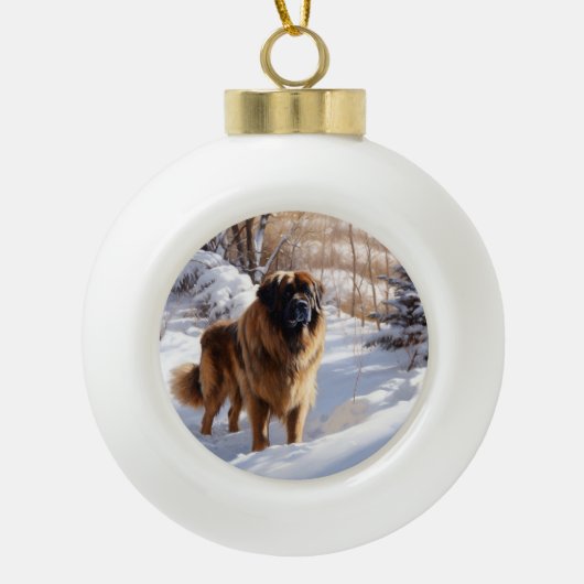 Leonberger liet het sneeuwen Kerstmis Keramische Bal Ornament (Voorkant)