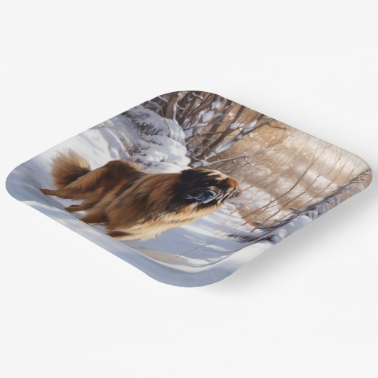 Leonberger liet het sneeuwen Kerstmis Papieren Bordje (Gebogen)