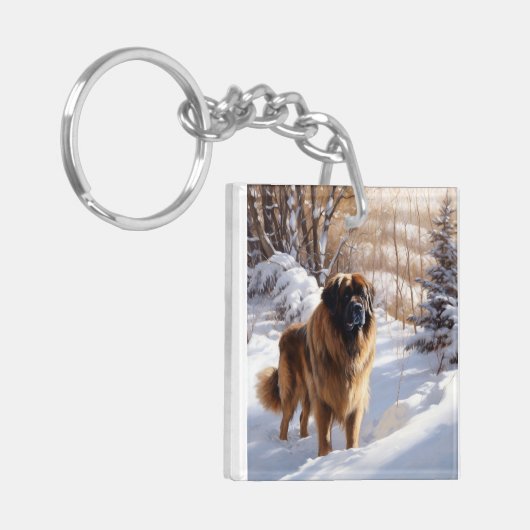 Leonberger liet het sneeuwen Kerstmis Sleutelhanger (Voorkant Links)