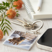 Leonberger liet het sneeuwen Kerstmis Sleutelhanger (Voorkant Rechts)