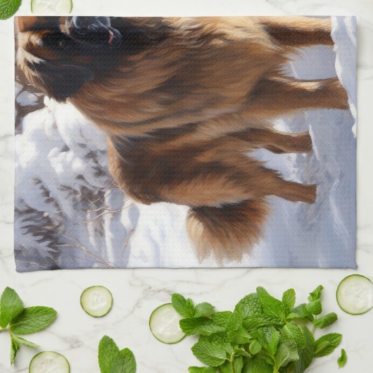 Leonberger liet het sneeuwen Kerstmis Theedoek (Gevouwen)