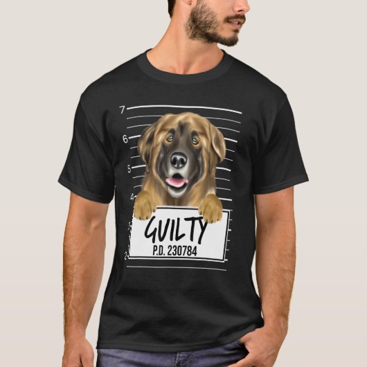 Leonberger Mugshot Schuldige Hond T-shirt (Voorkant)