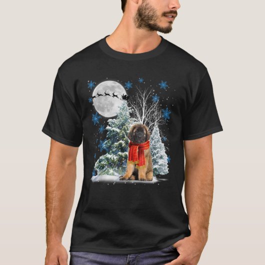 Leonberger Onder Maanlicht Sneeuw Kerstpyjama T T-shirt (Voorkant)
