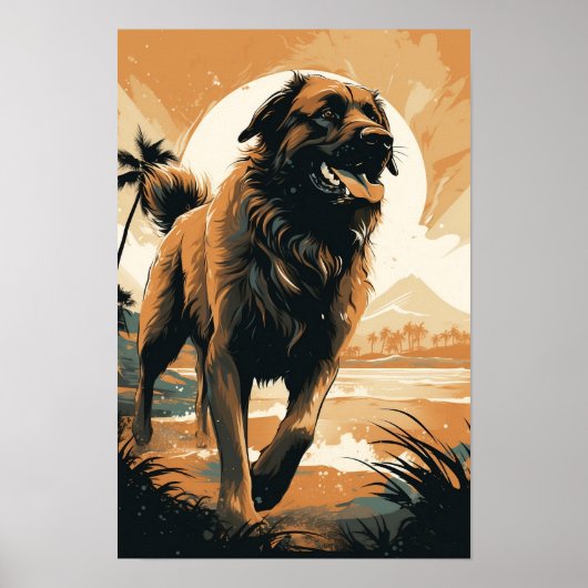 Leonberger op het strand poster (Voorkant)