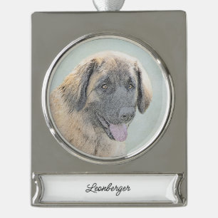Leonberger Painting - Cute Original Dog Art Silver Verzilverd Banner Ornament
