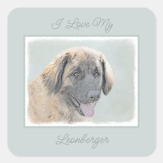 Leonberger Painting - Cute Original Dog Art Square Vierkante Sticker (Voorkant)