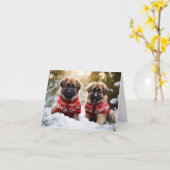 Leonberger Puppies Kerstmis Kaart (Gele Bloem)