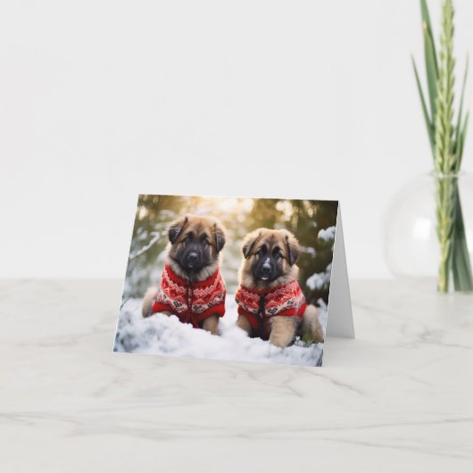 Leonberger Puppies Kerstmis Kaart (Voorkant)
