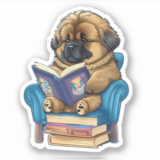 Leonberger Puppy een boek lezen Sticker (Voorkant)