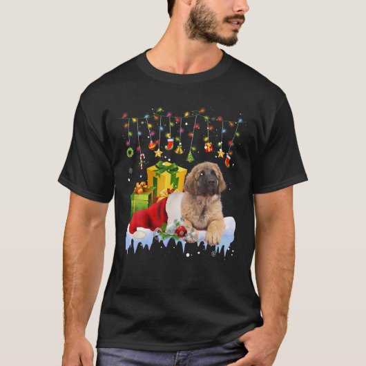 Leonberger Santa Hat Christmas Lights Christmas Pa T-shirt (Voorkant)