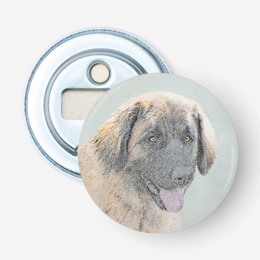 Leonberger schilderen - Kute Original Dog Art Button Flesopener (Voorkant)