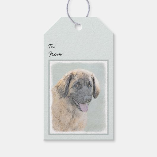 Leonberger schilderen - Kute Original Dog Art Cadeaulabel (Voorkant)