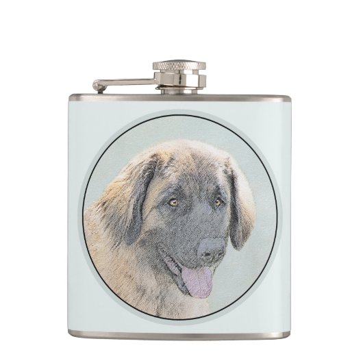 Leonberger schilderen - Kute Original Dog Art Heupfles (Voorkant)
