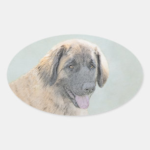 Leonberger schilderen - Kute Original Dog Art Ovale Sticker
