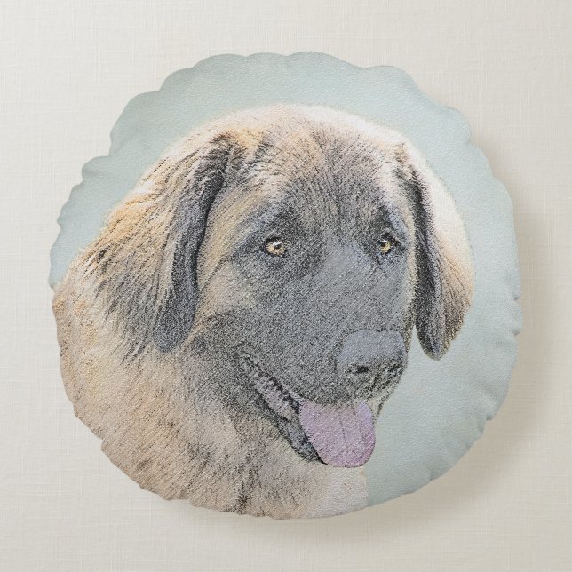 Leonberger schilderen - Kute Original Dog Art Rond Kussen (Voorkant)