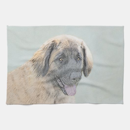 Leonberger schilderen - Kute Original Dog Art Theedoek (Horizontaal)