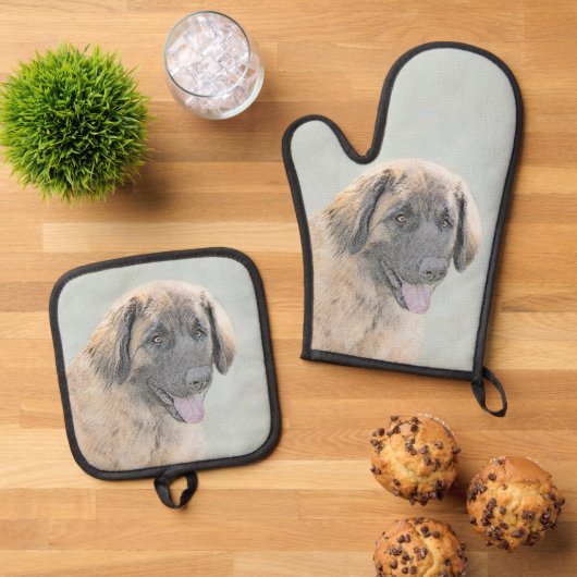 Leonberger Schilderij Leo Schattigee Originele Pet Ovenwant & Pannenlap Set (Top down)