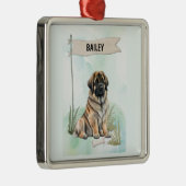 Leonberger Watercolor Personalized Dog Metalen Ornament (Rechts)
