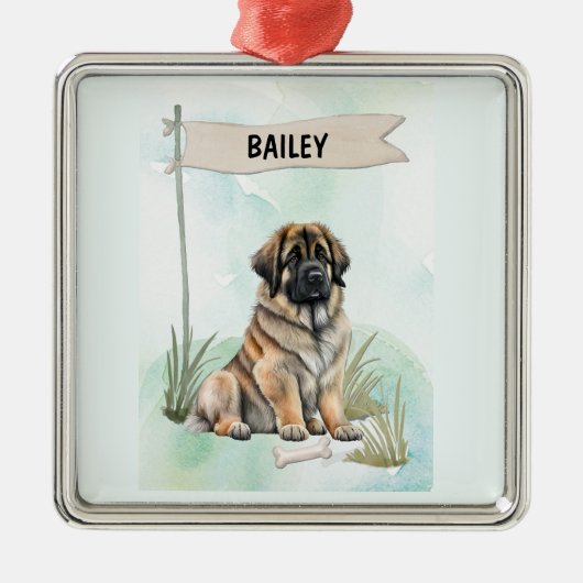 Leonberger Watercolor Personalized Dog Metalen Ornament (Voorkant)