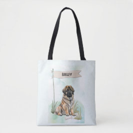 Leonberger Watercolor Personalized Dog Tote Bag