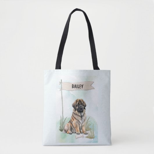 Leonberger Watercolor Personalized Dog Tote Bag (Voorkant)