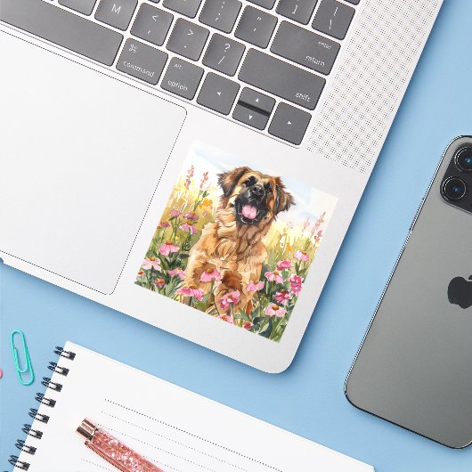 Leonberger Watercolor Sticker (Die-cut) (Laptop met iPhone)