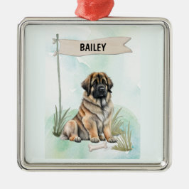 Leonberger-waterverf gepersonaliseerde hond metalen ornament