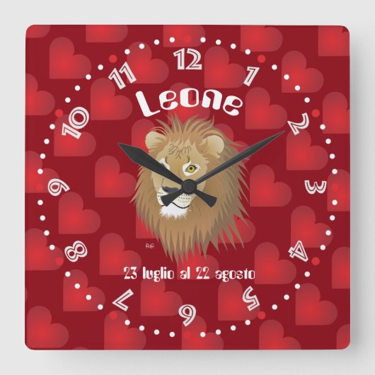 Leone 23 luglio al 22 agosto Orologio Vierkante Klok (Voorkant)