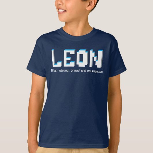 Leonjongens noemen en betekenen pixels tekst t-shirt (Voorkant)