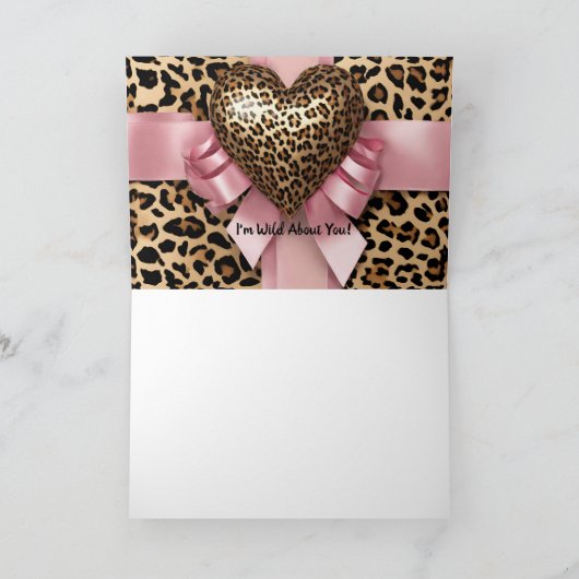 Leooard Roze Lint Valentijnsdag Hartkaart Kaart (Binnen)