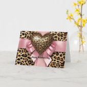 Leooard Roze Lint Valentijnsdag Hartkaart Kaart (Gele Bloem)