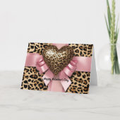 Leooard Roze Lint Valentijnsdag Hartkaart Kaart (Voorkant)
