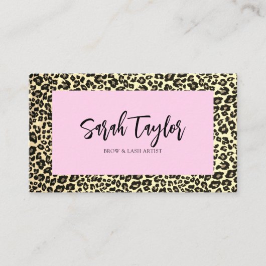 Leopad Print Script Beauty Brows Lash Artist Visitekaartje (Voorkant)