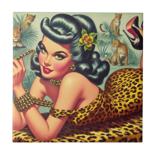  Leopar Print Pin Up Tegeltje (Voorkant)