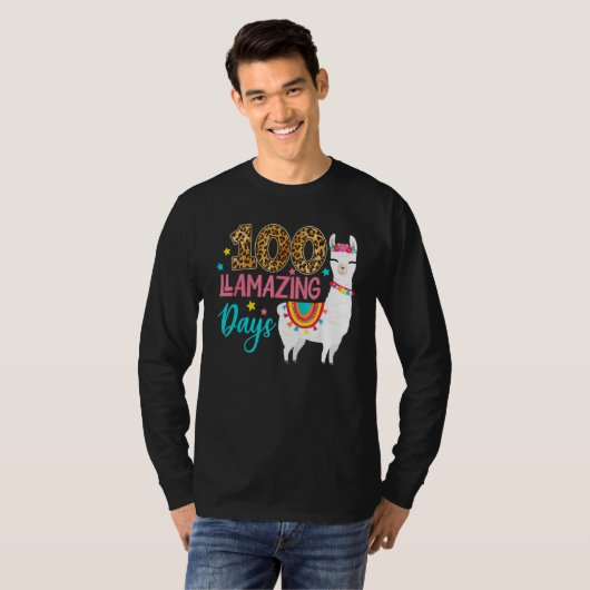 Leopard 100 Llamazing Days Llama Teacher 100th Day T-shirt (Voorkant volledig)