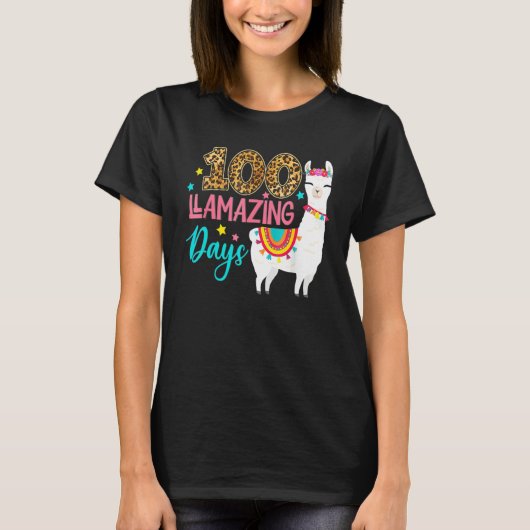 Leopard 100 Llamazing Days Llama Teacher 100th Day T-shirt (Voorkant)