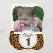 Leopard 1st Birthday: Afbeelding:partijuitnodiging Kaart (Voorkant / Achterkant)
