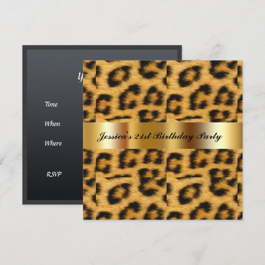 Leopard 21st Birthday Party Invitation Kaart (Voorkant / Achterkant)