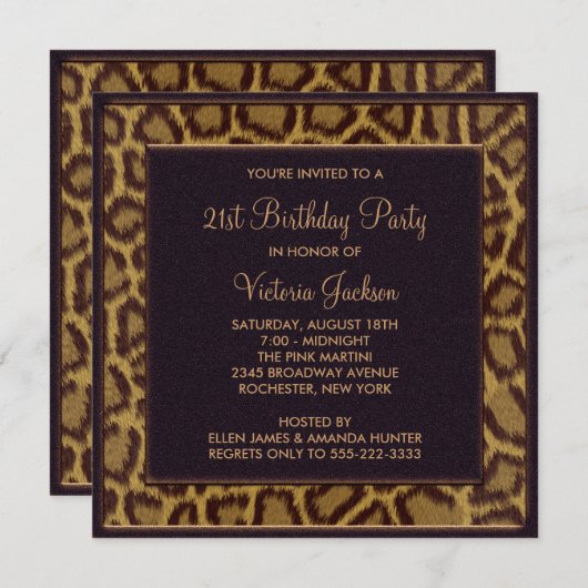 Leopard 21st Birthday Party Invitation Kaart (Voorkant / Achterkant)