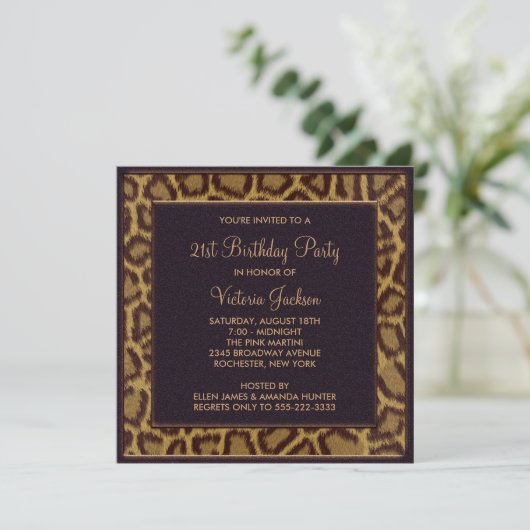 Leopard 21st Birthday Party Invitation Kaart (Staand voorkant)