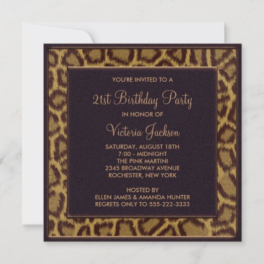 Leopard 21st Birthday Party Invitation Kaart (Voorkant)