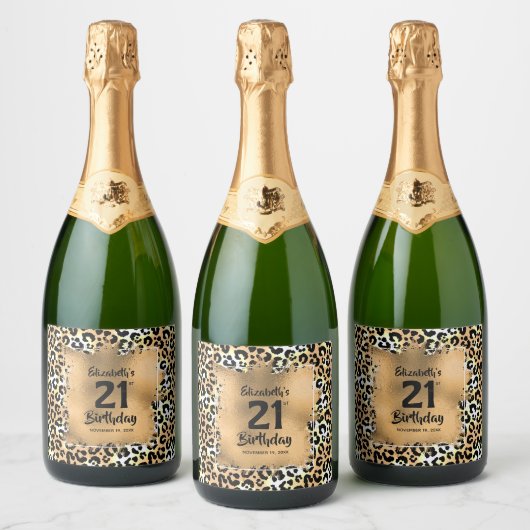 Leopard 21st Birthday Personalized Sparkling Wijnetiket (Flessen)