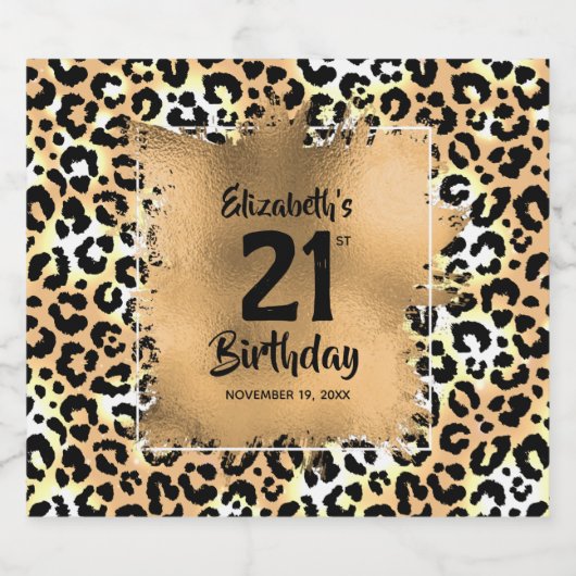 Leopard 21st Birthday Personalized Sparkling Wijnetiket (Enkel label)